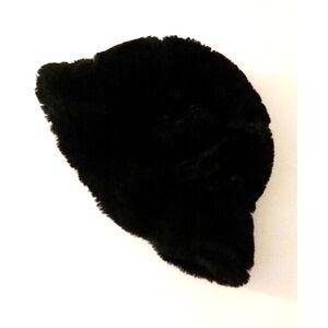 POLAR MAGIC Canada Faux Fur Black Bucket Hat Adult Vtg 90's Fluffy Winte…